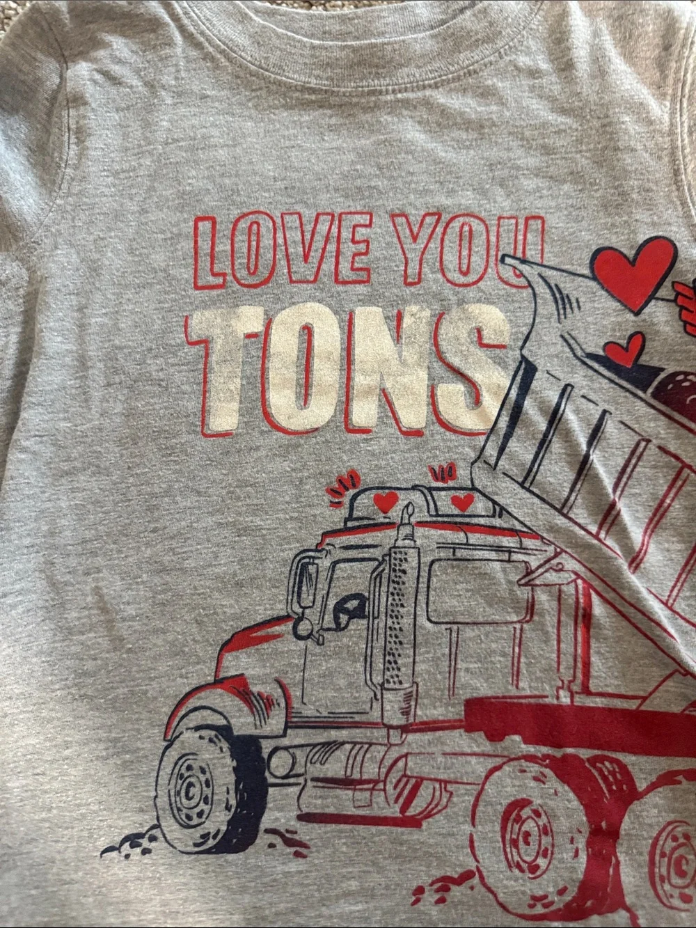 Carter's Gray Long Sleeve Tee with Red Truck Hearts
